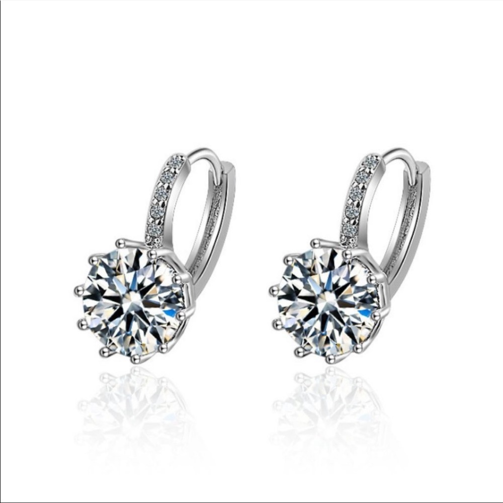 NEW 8CT SOLITAIRE DIAMOND EARRINGS 925 SILVER HOOP EARRINGS - Picture 4 of 5